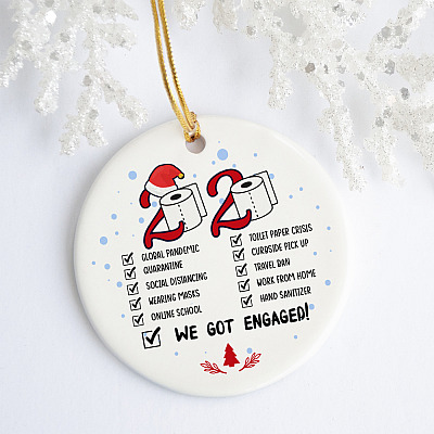 Pandemic Christmas 2020 Quarantine We Got Engaged Funny Xmas Holiday Circle Ornament