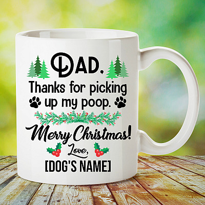 Alternative view of Personalized Dad Thanks For Picking Up My Poop Merry Christmas Ceramic Coffee Mug - Beer Stein - Water Bottle