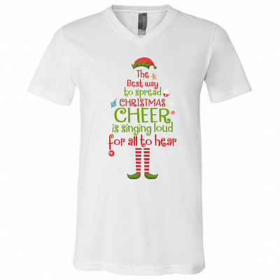 ELF The Way To Spread Christmas Cheer To Singing Loud For All To Hear Funny Xmas T-shirt - V-neck, White, V-Neck T-Shirt