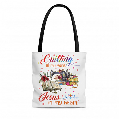 Quilting In My Veins Jesus In My Heart AOP Tote Bag - Shoulder Bag