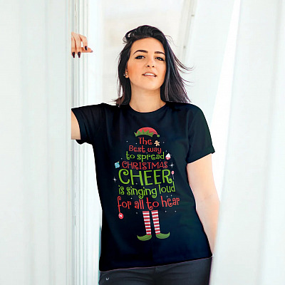 Alternative view of ELF The Way To Spread Christmas Cheer To Singing Loud For All To Hear Funny Xmas T-shirt - V-neck