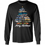 Merry Sharkmas Funny Shark Christmas Hoodie, Black, Long Sleeve