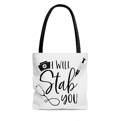I Will Stab You All Over Print Tote Bag - Shoulder Bag - Reusable Grocery Shopping Bag