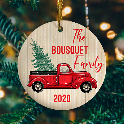 Personalized Family Red Truck Decorative Christmas 2020 Ornament Keepsake - Holiday Ornament