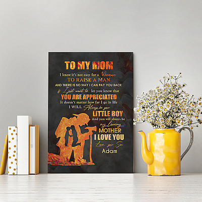 Alternative view of Personalized Firefighter Son to My Mom I Know It's Not Easy for Woman Raise Man Framed Canvas Unframed Poster
