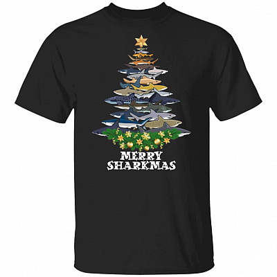 Merry Sharkmas Shirt, Black, Unisex T-Shirt