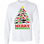 Merry Sharkmas Xmas Tree, White, Long Sleeve