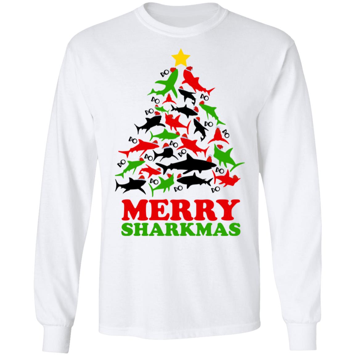 Merry Sharkmas Xmas Tree, White, Long Sleeve