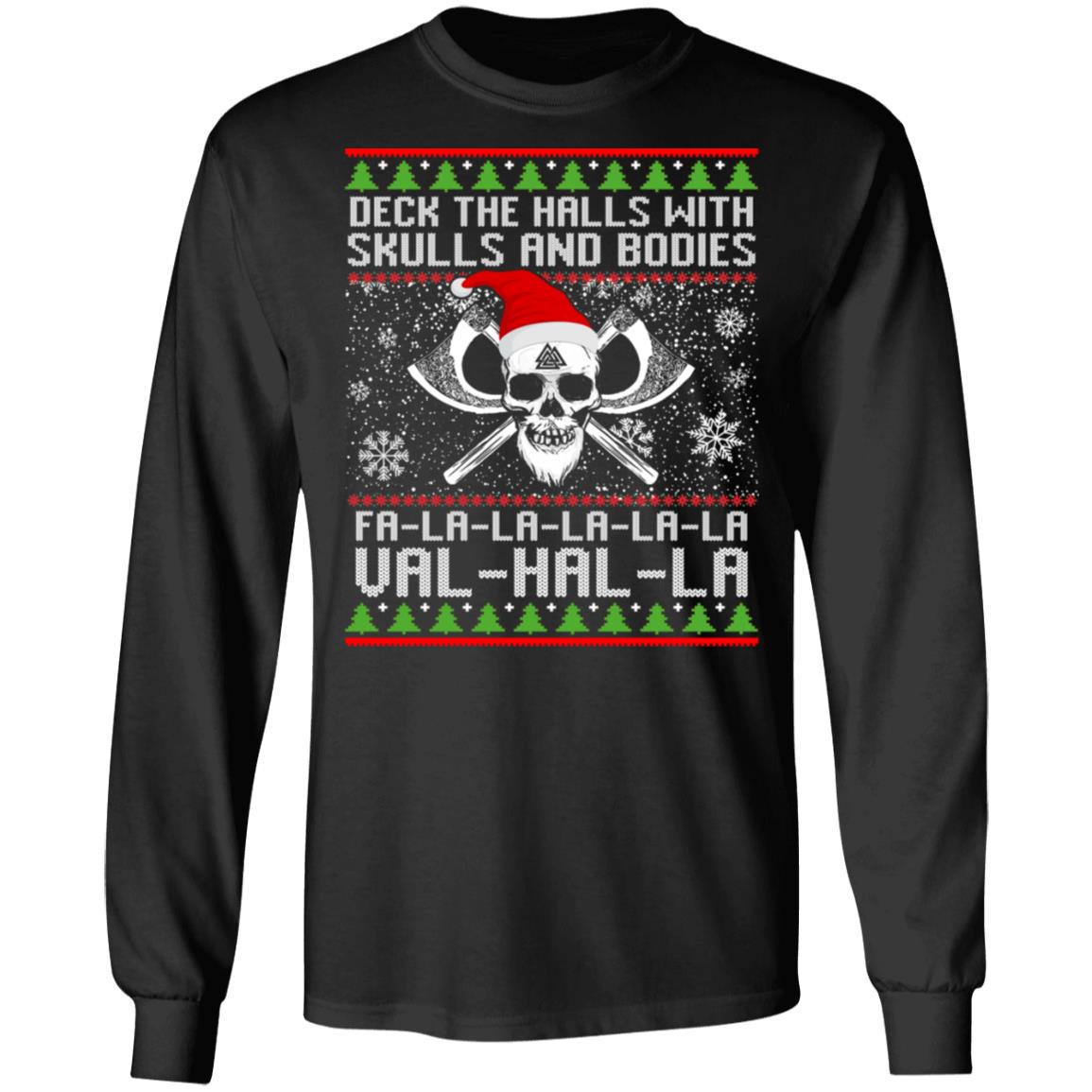Cool Deck The Halls Skulls, Black, Long Sleeve
