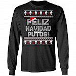 Funny Feliz Navidad Putos, Black, Long Sleeve