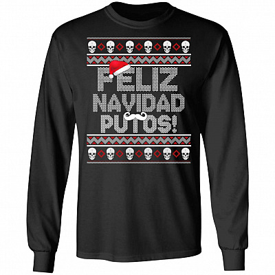 Funny Feliz Navidad Putos, Black, Long Sleeve