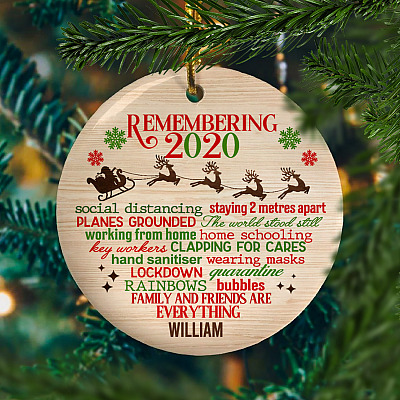 Personalized Pandemic Christmas 2020 Remembering Lockdown Quarantine Covid Xmas Holiday Circle Ornament
