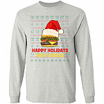 Happy Holidays With Cheese Burger Hoodie, Ash, Long Sleeve