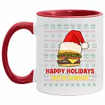 Happy Holidays With Cheese Burger Accent Mug, White/Red, 11 oz. Accent Mug