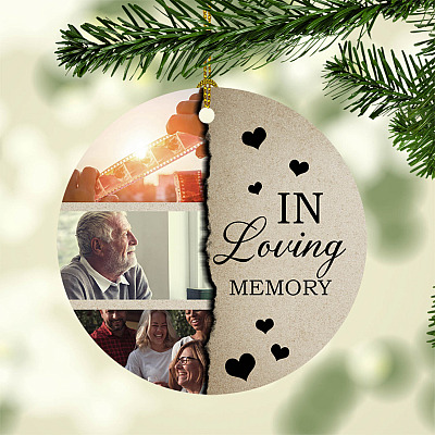 Alternative view of Custom Photo In Loving Memory Decorative Christmas Ornament - Holiday Flat Circle Ornament
