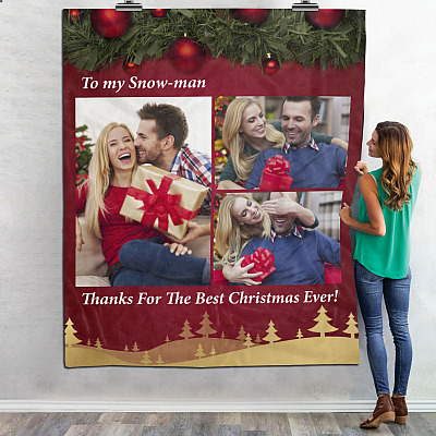 Alternative view of Personalized Custom Photo To My Snowman Thank For The Best Christmas Ever Xmas Gift Fleece - Mink Sherpa Blanket