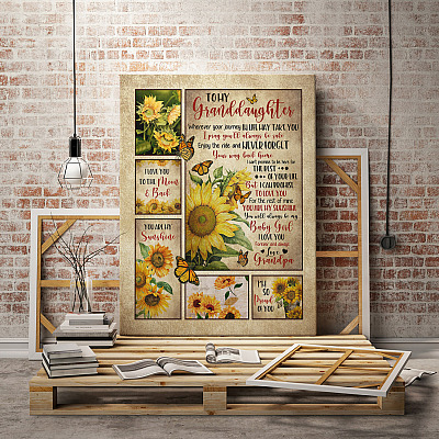 Alternative view of Grandpa to My Granddaughter Wherever Your Journey Sunflower Framed Canvas Unframed Poster