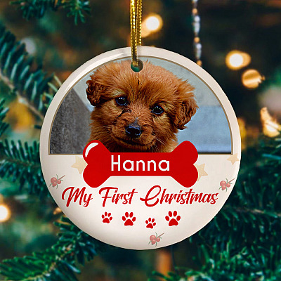 Alternative view of Personalized Photo My First Christmas Dog Decorative Flat Circle Ornament Keepsake - Holiday Decoration Gift