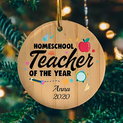 Personalized Homeschool Teacher Of The Year 2020 Quarantined Christmas Ornament - Holiday Flat Circle Ornament