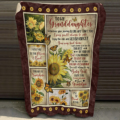 Alternative view of Grandpa to My Granddaughter Wherever Your Journey Sunflower Fleece Blanket - Mink Blanket
