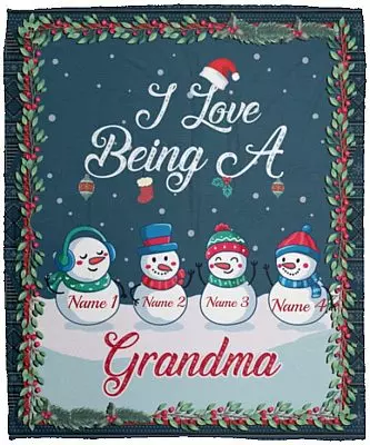 Personalized I Love Being Grandma Blanket, White, Cozy Plush Fleece Blanket - 50x60