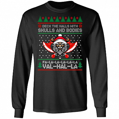 Deck The Halls With Skull, Black, Long Sleeve
