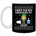 What the Elf Happened to 2020 Ugly Christmas Ceramic Coffee Mug - Beer Stein - Water Bottle - Color Changing Mug, Black, 11 oz. White Mug