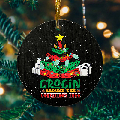 Funny Crocin Around The Christmas Tree Circle Ornament - Funny Crockin Gift For Christmas Decorative Ornament