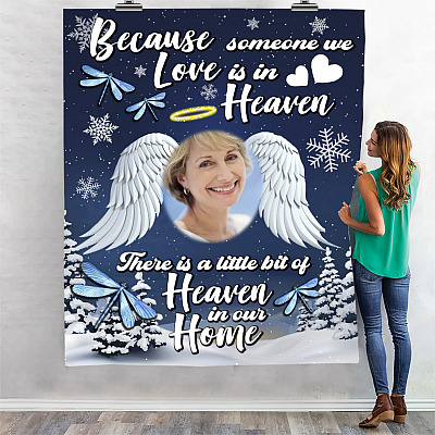 Alternative view of Personalized Photo Because Someone We Love Is In Heaven Fleece Blanket - Mink Sherpa Blanket - Woven Blanket