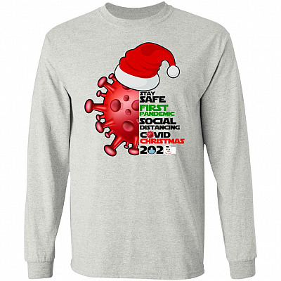 Stay Safe First Pandemic Social 2020 Hoodie, Ash, Long Sleeve