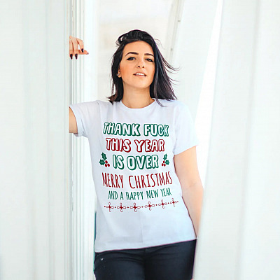 Alternative view of Pandemic Christmas 2020 Thanks Fuck This Year Is Over Merry Christmas And A Happy New Year T-shirt