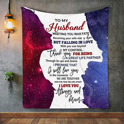 Alternative view of To My Husband Fleece Mink Blanket - Meeting You Was Fate Falling In Love Out Of My Control Woven Blanket