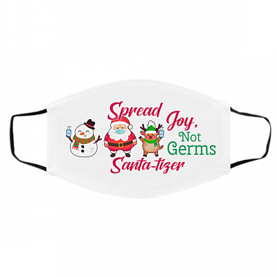 Personalized Santatizer Spread Joy Not Germs Christmas Washable Reusable Custom - Printed Face Mask, White, Cloth Face Cover – Medium/Large