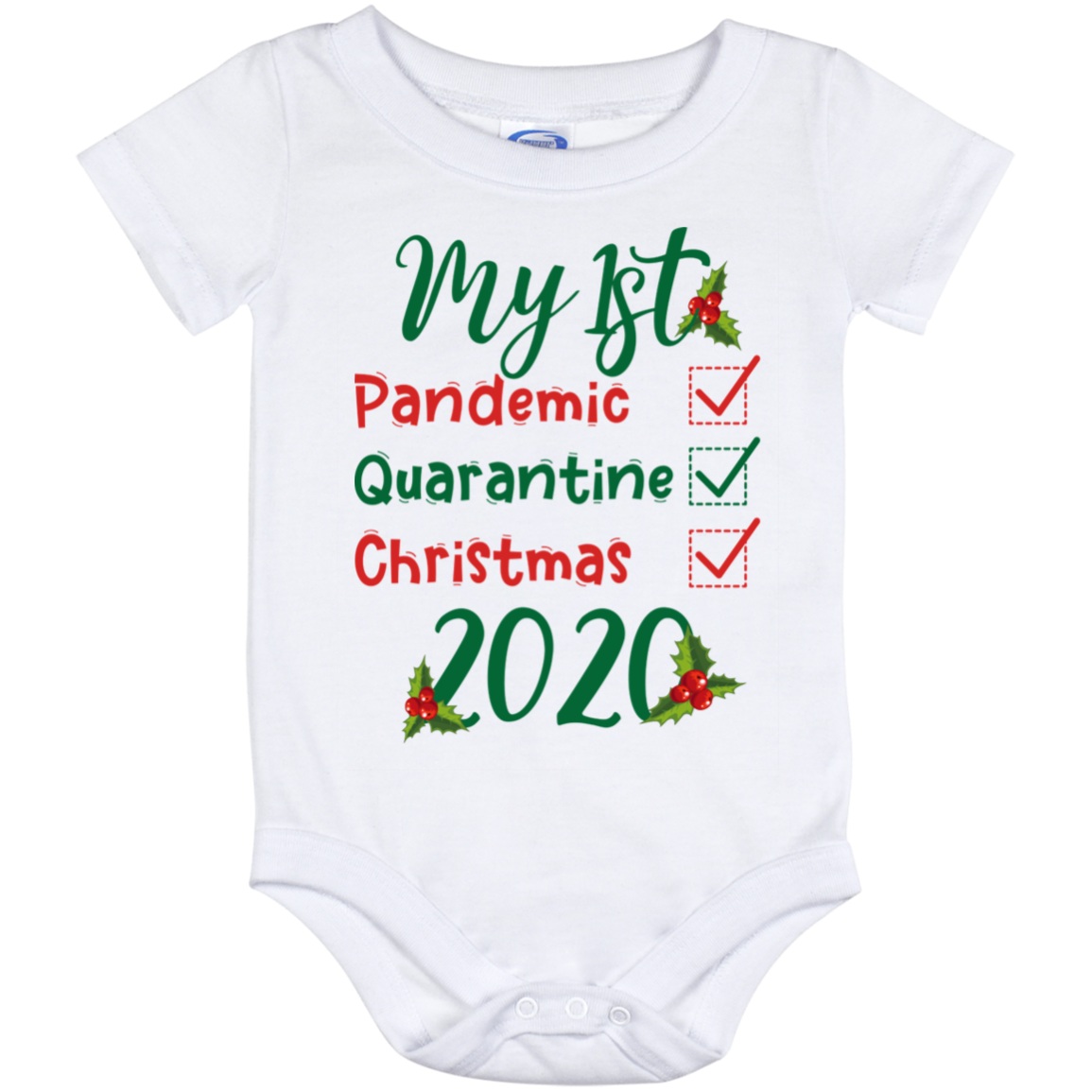My First Pandemic Christmas 2020 Global Pandemic Baby Onesie - Toddler Baby Infant Bodysuit, White, Baby Onesie - 12 Month