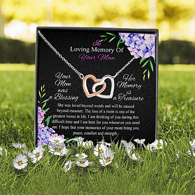 Alternative view of Memorial Gifts For Loss Of Mother - In Loving Memory Of Your Mom Joined Interlocking Hearts Necklace