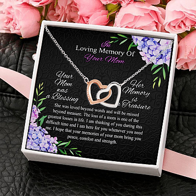 Memorial Gifts For Loss Of Mother - In Loving Memory Of Your Mom Joined Interlocking Hearts Necklace