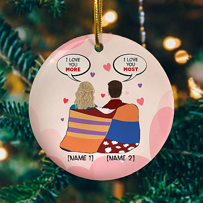 Alternative view of Personalized Couple I Love You More Funny Couple Gift 2020 Christmas Flat Holiday Circle Ornament Keepsake