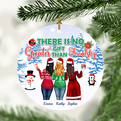 Personalized There Is No Greater Gift Than Friendship Three Bff Christmas Circle Ornament