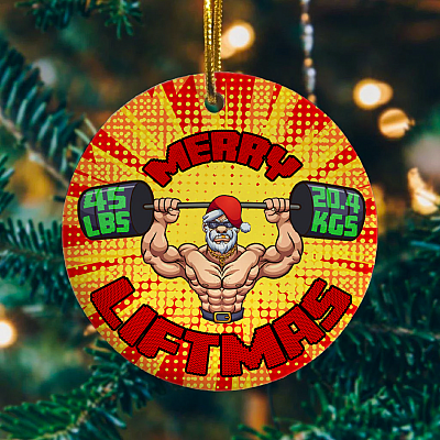 Funny Muscular Santa Lifting Weights Merry Liftmas 45 LBS 20.4 KGS Christmas Decorative Ornament Keepsake