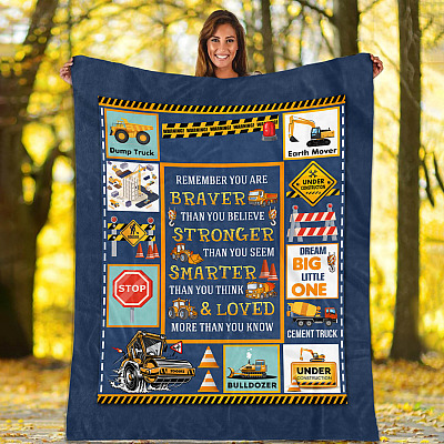 Alternative view of Proud Heavy Equipment Boy Truck You Are Braver Stronger Smarter Blanket Construction Excavator Saying Blanket