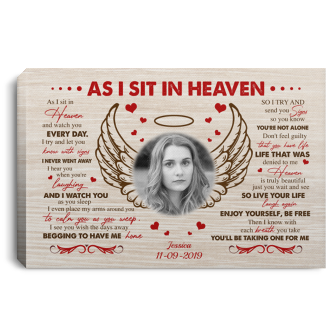 Personalized Photo as I Sit in Heaven and Watch You Every Day I Try Let You Know Framed Canvas Unframed Poster, White, 0.75'' Framed Canvas