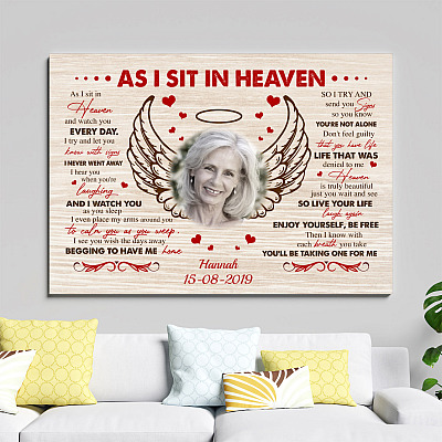 Alternative view of Personalized Photo as I Sit in Heaven and Watch You Every Day I Try Let You Know Framed Canvas Unframed Poster