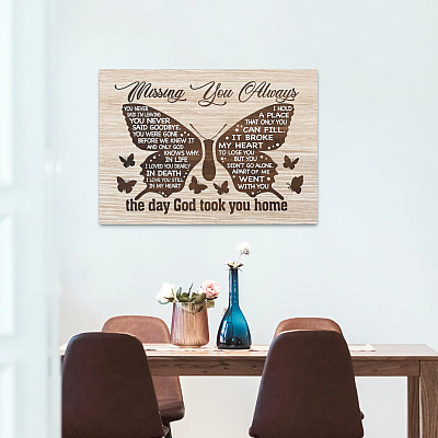 Alternative view of Butterfly Missing You Always The Day God Took You Home Memorial Sympathy Gift Framed Canvas - Unframed Poster