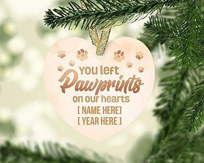 Personalized You Left Pawprints On Our Heart Decorative Christmas Ornament - Holiday Flat Circle Ornament