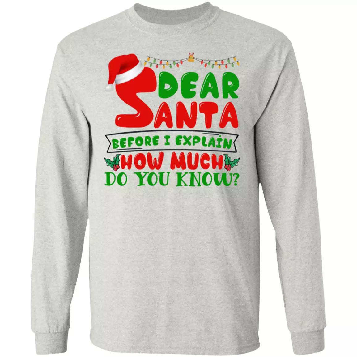 Dear Santa Before I Explain How Much Hoodie, Ash, Long Sleeve