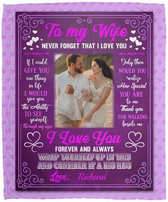 Custom Photo to My Wife, White, Cozy Plush Fleece Blanket - 50x60