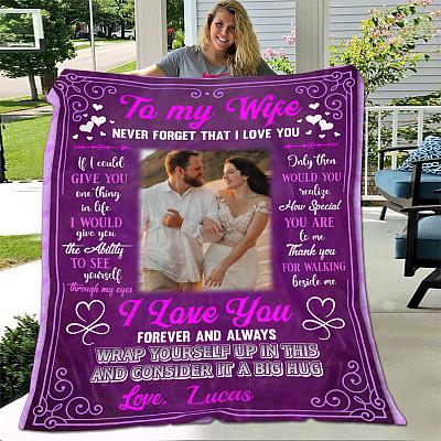 Alternative view of Custom Photo to My Wife Never Forget That I Love You Fleece Blanket - Sherpa Blanket - Woven Blanket