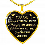 You Are Braver Than You Believe Heart Pendant Necklace - Motivational And Inspirational Quotes Gift - Heart Luxury Necklace (Gold Plated)