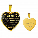You Are Braver Than You Believe Heart Pendant Necklace - Motivational And Inspirational Quotes Gift - Heart Luxury Necklace (Gold Plated)
