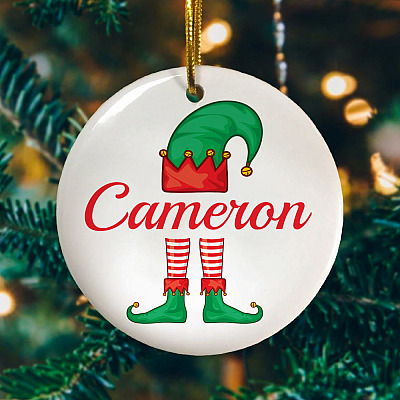 Personalized Cute Elf Buddy Funny Christmas Flat Holiday Circle Ornament Keepsake